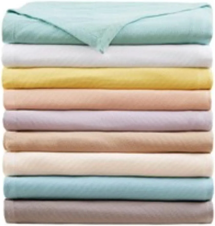 Madison Park Liquid Cotton Blanket Breathable, Softer Ring Spun Weave, Diamond Motif, Luxurious 100% Cotton All Seasons Lightweight Summer Blanket for Bed, Couch, Office, Lilac, Twin