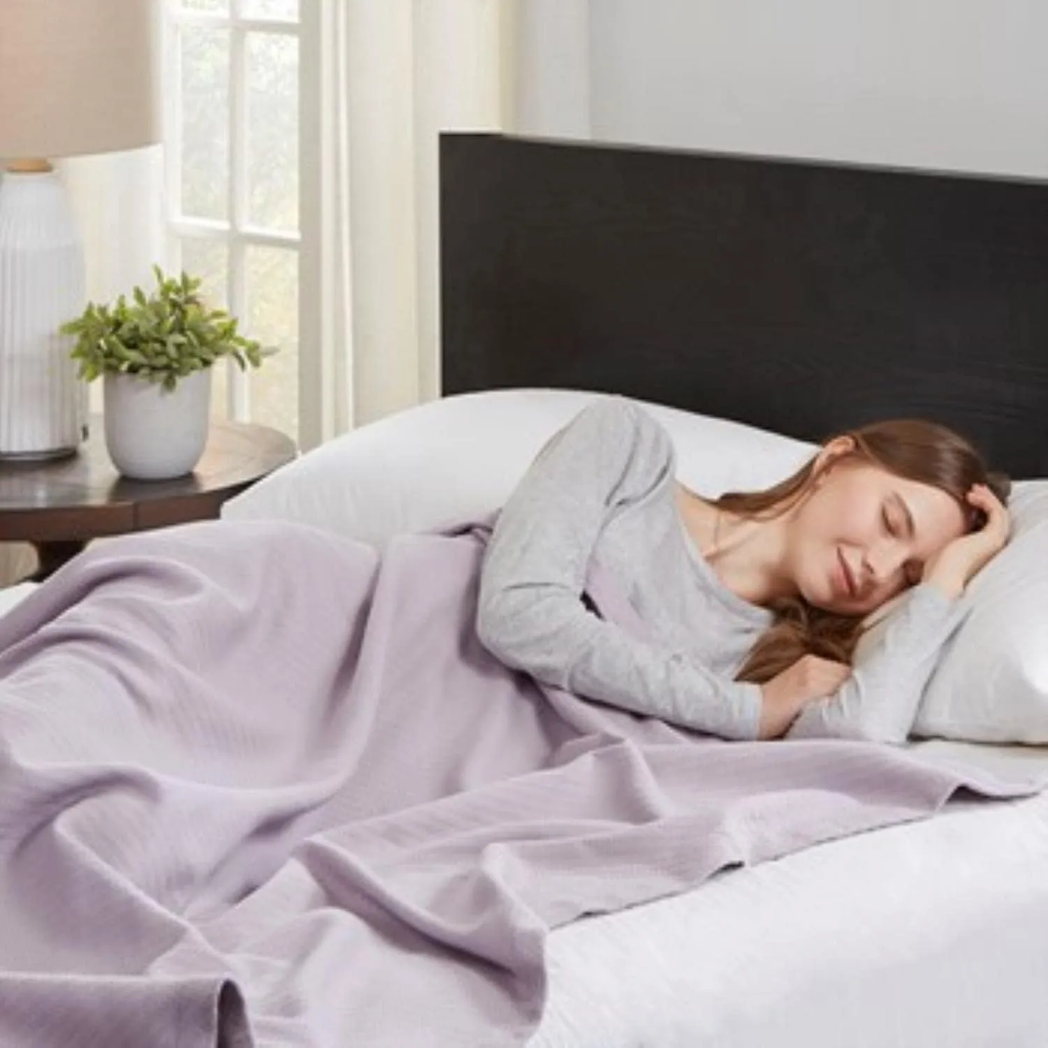 Madison Park Liquid Cotton Blanket Breathable, Softer Ring Spun Weave, Diamond Motif, Luxurious 100% Cotton All Seasons Lightweight Summer Blanket for Bed, Couch, Office, Lilac, Twin