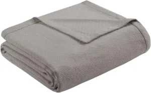 Madison Park Liquid Cotton Luxury Blanket Premium Soft Cozy 100% Ring Spun Cotton For Bed , Couch or Sofa, Twin, Gray