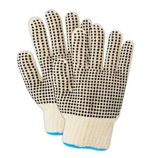 MAGID KnitMaster Standard Weight Machine Knit Dotted Gloves, 12 Pairs, Men’s Size 8/M, Natural, T193