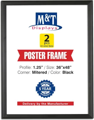 M&T Displays Picture Frame 36x48 Inch, Front Loading Diploma Frame, 1.25" Aluminum Profile Size, 2 Packs (Black)