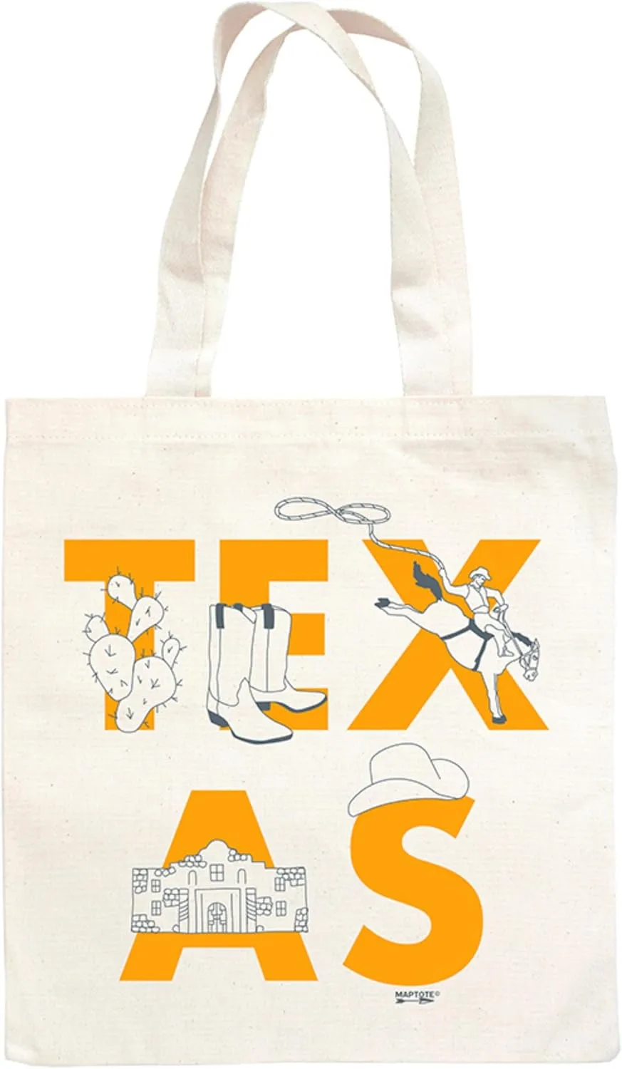 MAPTOTE Grocery Canvas Tote - Reusable Cotton Canvas Bag for Shopping, Daily Errands, Beach Trips and Travel - Screenprinted, Earth Friendly, and Made in USA - Font Style, Texas