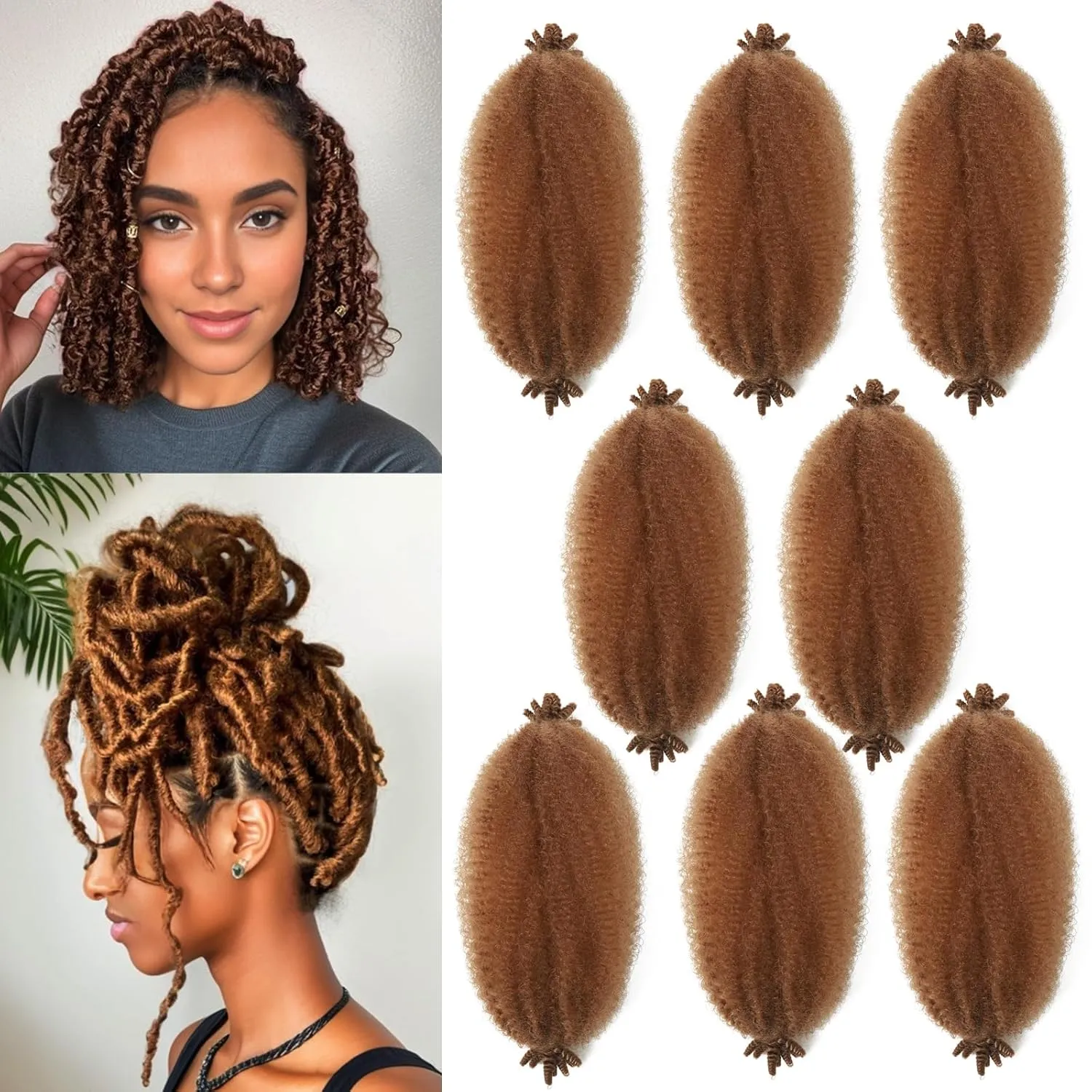 Marley Twist Braiding Hair 12inch Springy Afro Twist Hair 8 Packs Brown Color Pre Fluffed Kinky Curly Crochet Hair Wrapping Hair for Soft Locs Extensions