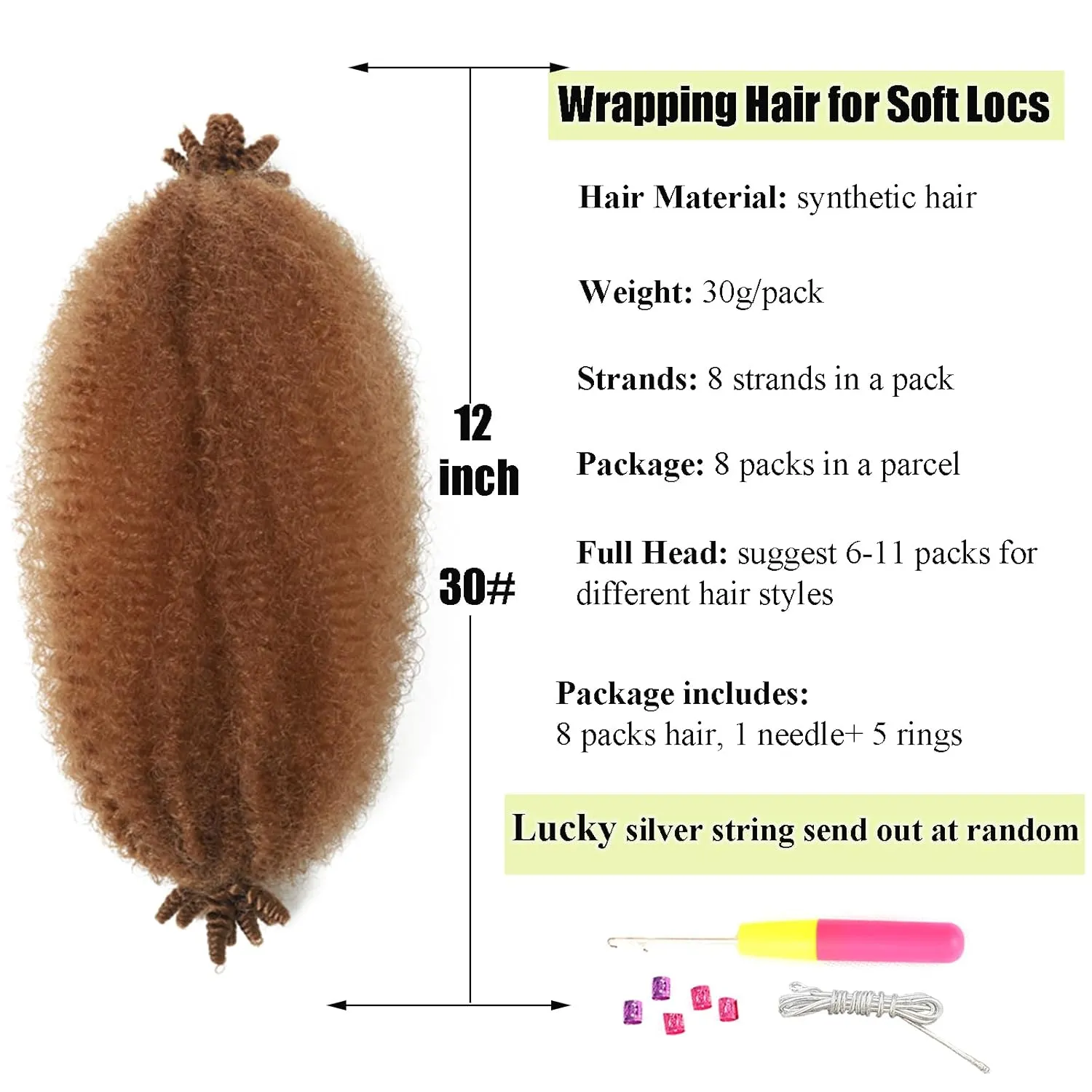 Marley Twist Braiding Hair 12inch Springy Afro Twist Hair 8 Packs Brown Color Pre Fluffed Kinky Curly Crochet Hair Wrapping Hair for Soft Locs Extensions