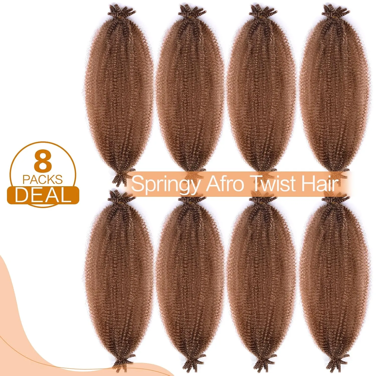 Marley Twist Braiding Hair 16 Inch Afro Twist Hair 8 Packs Marley Hair Spring Twist Hair Synthetic Kinky Twist Hair Wrapping Hair Extensions for Soft Locs(16 Inch,8Pack,30#)