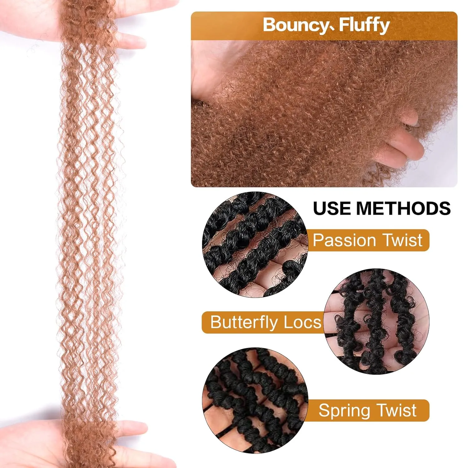 Marley Twist Braiding Hair 16 Inch Afro Twist Hair 8 Packs Marley Hair Spring Twist Hair Synthetic Kinky Twist Hair Wrapping Hair Extensions for Soft Locs(16 Inch,8Pack,30#)