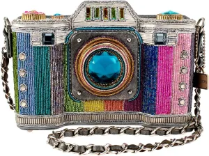 Mary Frances Life in Color Beaded Handbag Camera-Themed Crossbody Bag, Multicolor