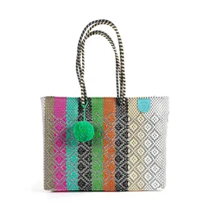 Maya Super Tote, Handwoven Recycled Plastic Tote, Mexican Woven Bag, Beach Bag, Summer Bag, Multi-Color Beach Bag, Water-Resistant Tote