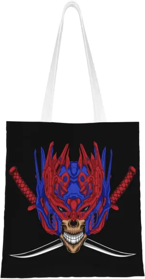 Mechanical Skull Tote Bag for Women Canvas Shopping Bags Reusable Large Capacity Casual Shoulder Handbags Grocery Bags DIY Gift Bags
