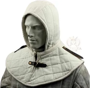 Medieval Thick Cotton Padded Coif | Medieval Armor Collar and Coif | Neck Protector Collar and Coif | SCA (White)