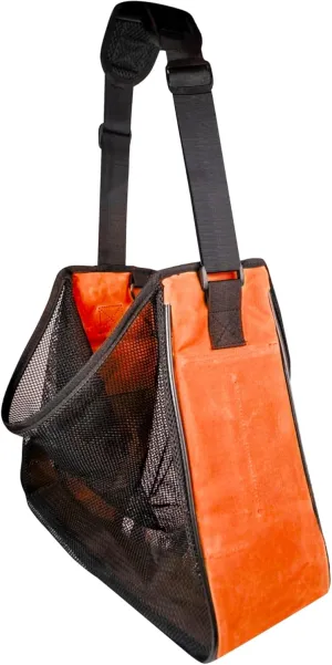 Medium Waxed Canvas and Mesh Foraging Bag for Mushroom Gathering, Fruit Picking, and Gardening Bag (Red-Orange Medium)
