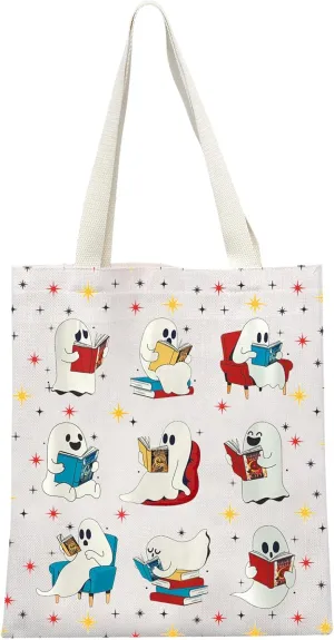MEIKIUP Crescent City Ghost Reading Book Tote Bag Halloween Ghost Shoulder Bag Fantasy Novel Lover Gift