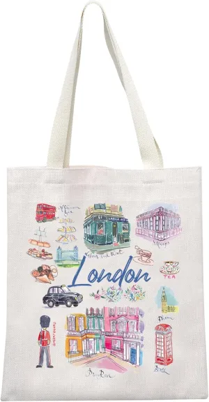 MEIKIUP London Travel Tote Bag London Shopping Bag London Travel Toiletry Bag London Themed Gift Souvenir Gift (London TB)