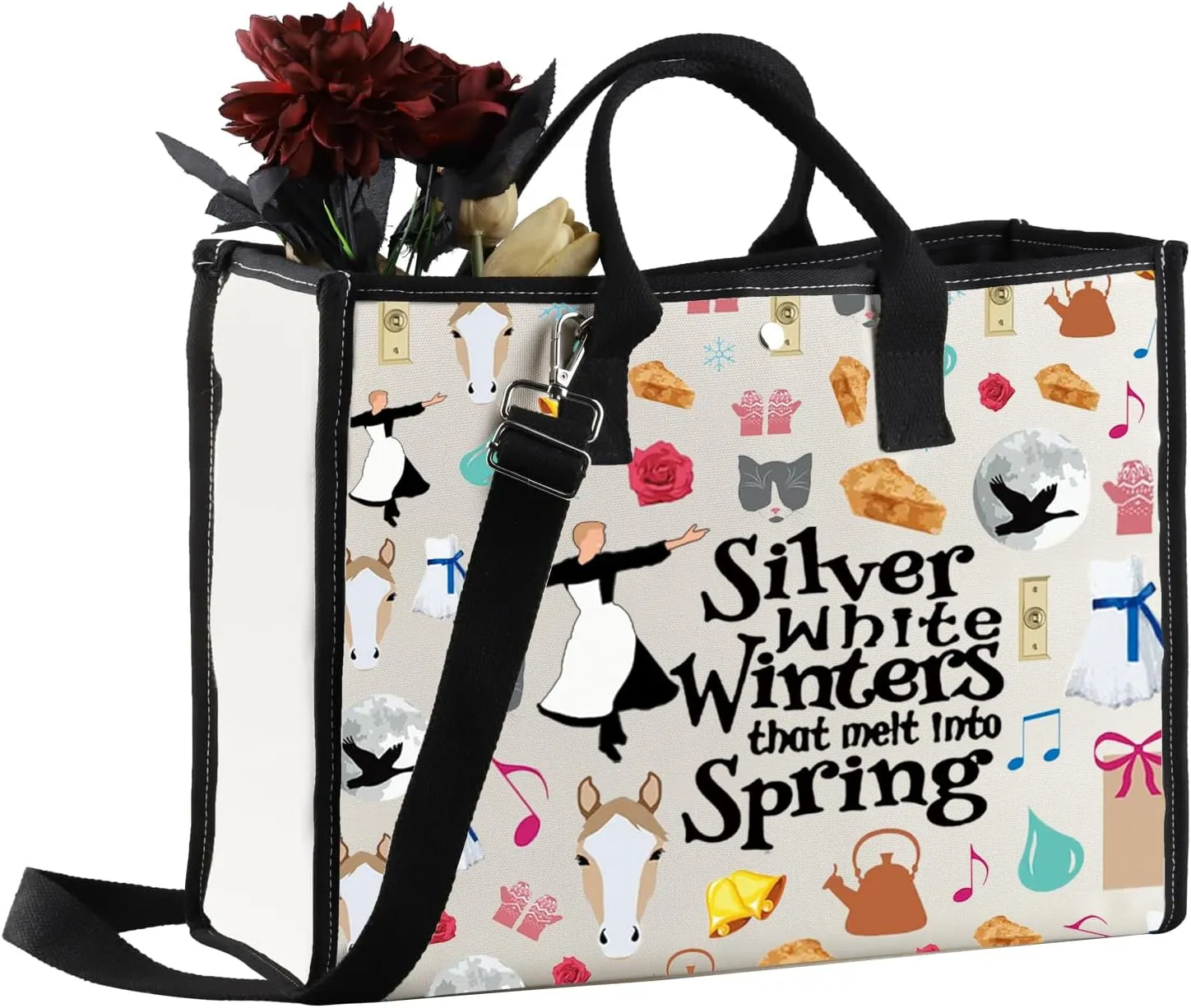 MEIKIUP Musical Tote Bag Musical Theatre Fans Gift Musical Hand Bag Silver White Winters That Melt Into Spring Tote Bag