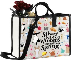 MEIKIUP Musical Tote Bag Musical Theatre Fans Gift Musical Hand Bag Silver White Winters That Melt Into Spring Tote Bag