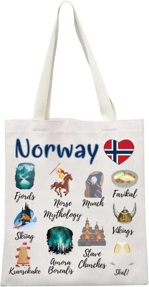 MEIKIUP Norwegian Gift Norwegian Landmarks Souvenir Tote Bag Norway Viking Shoulder Bag Northern Europe Travel Souvenir Gift