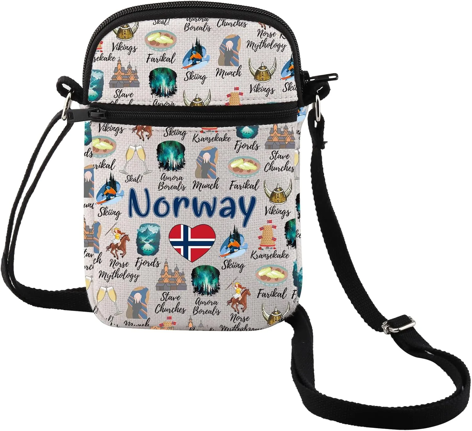 MEIKIUP Norwegian Gift Norwegian Landmarks Souvenir Tote Bag Norway Viking Shoulder Bag Northern Europe Travel Souvenir Gift