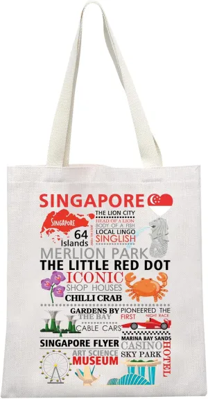 MEIKIUP Singapore Travel Gift Singapore Iconic Lion Souvenir Tote Bag Singaporean Culture Food Shoulder Bag