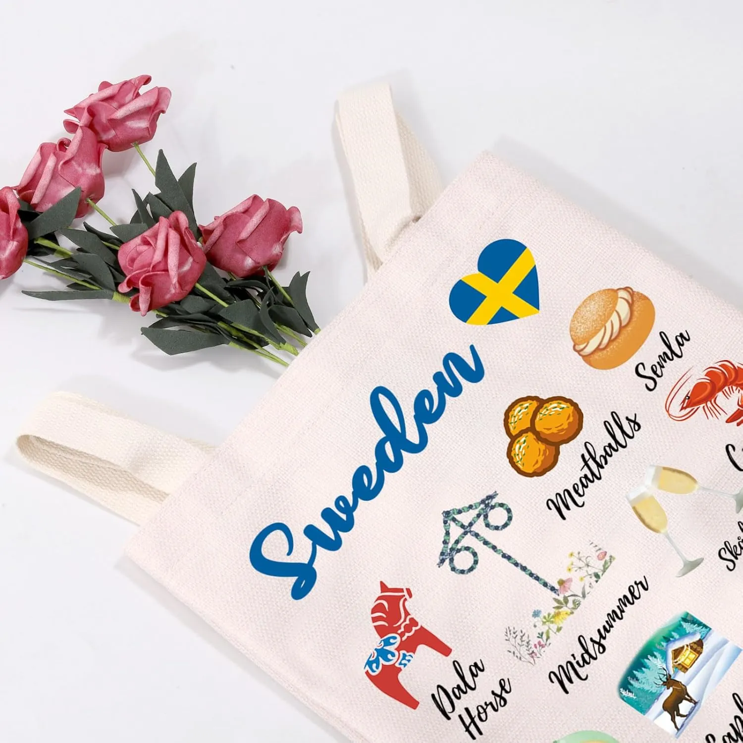 MEIKIUP Sweden Culture Travel Tote Bag Stockholm Trip Gift Northern Europe Travel Gift for Swedes & Sweden Lovers