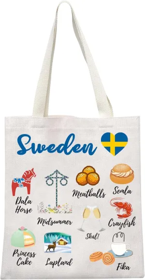 MEIKIUP Sweden Culture Travel Tote Bag Stockholm Trip Gift Northern Europe Travel Gift for Swedes & Sweden Lovers