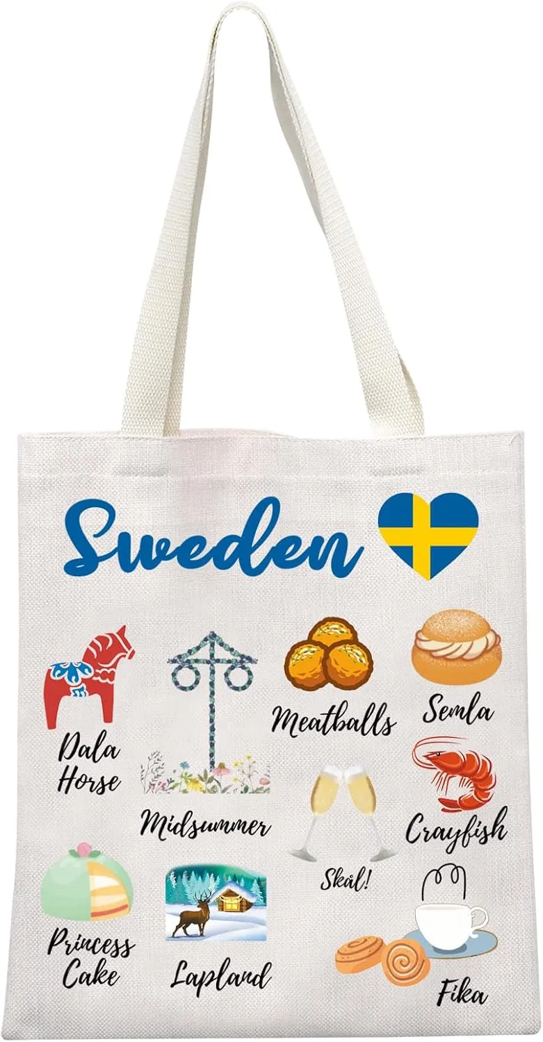 MEIKIUP Sweden Culture Travel Tote Bag Stockholm Trip Gift Northern Europe Travel Gift for Swedes & Sweden Lovers