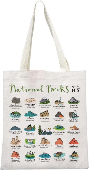 MEIKIUP USA National Parks Tote Bag Nature Lover Gift Outdoor Adventure Mountain Gift Hiker Biker Camper Gift for Her