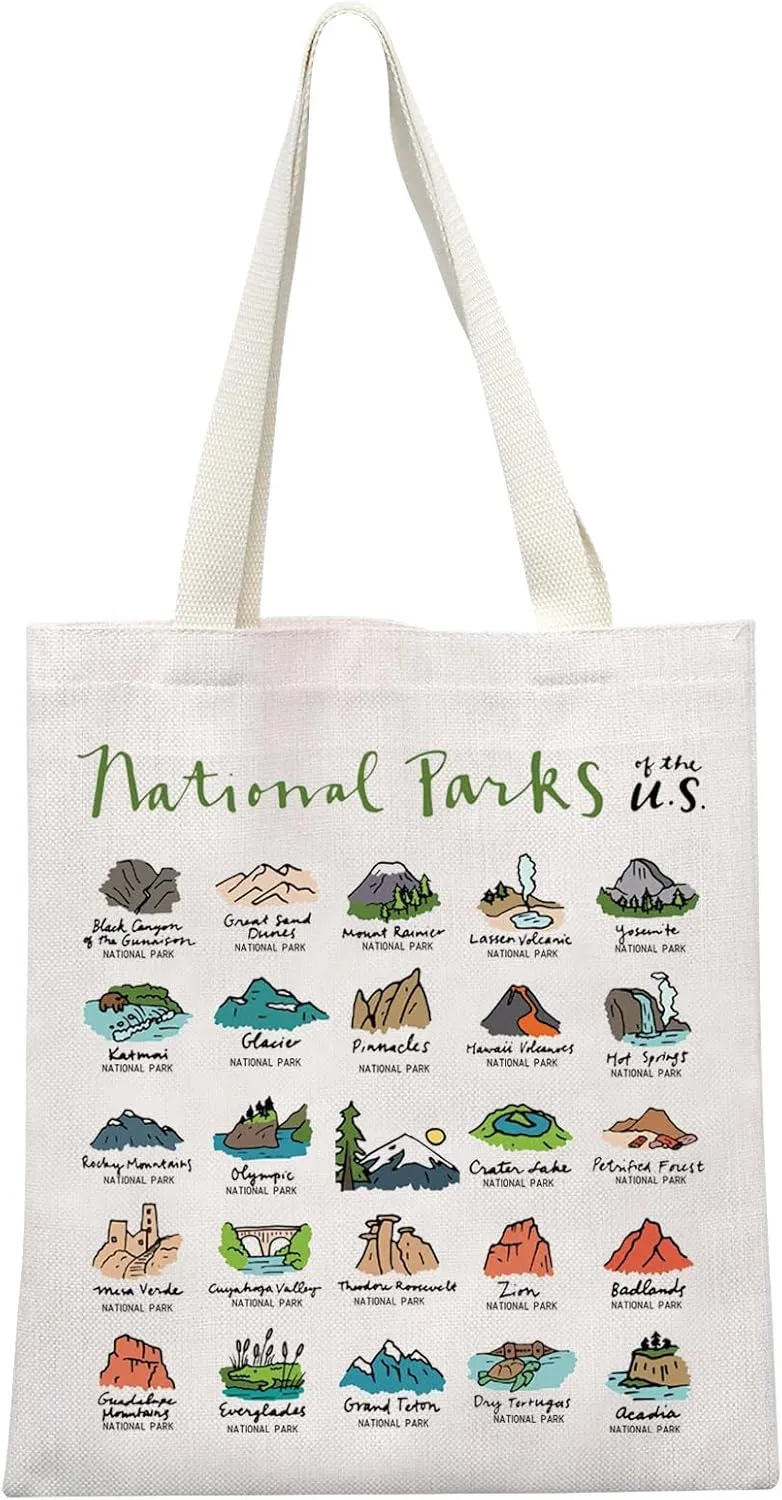 MEIKIUP USA National Parks Tote Bag Nature Lover Gift Outdoor Adventure Mountain Gift Hiker Biker Camper Gift for Her