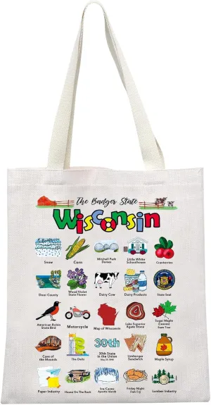 MEIKIUP Wisconsin Gift The Badger State Wisconsin Canvas Tote Bag Wisconsin Trip Souvenir Shoulder Bag Wisconsin Merchandise
