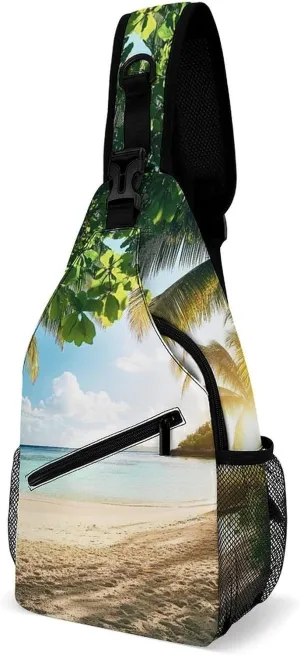 Men & Women Gym Bags Sack Daypack Outdoor Backpack, Nature Clouds Sky Summer Sand Trees Ocean Sea Beach Sling Bag Backpack Bag for Business Travel Hiking - Unbalance Camera Case