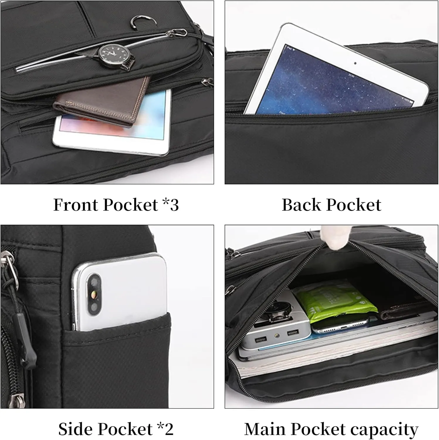 Men Nylon Messenger Bags Lightweight Shoulder Handbags Multipockets Crossbody Bags