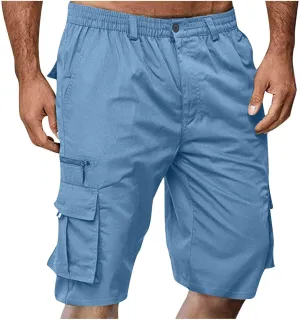 Men Shorts Casual Cargo Shorts Elastic Waist Multi Pocket Tooling Shorts Outdoor Fashion Regular Fit Athletic Shorts