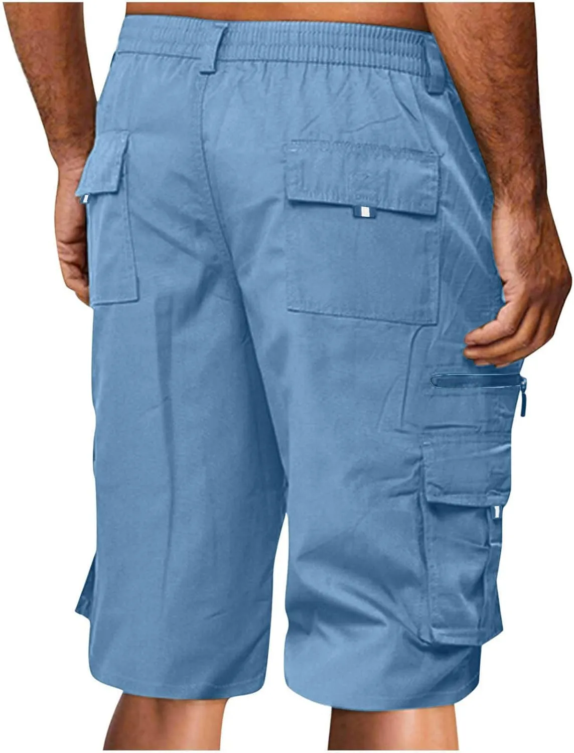 Men Shorts Casual Cargo Shorts Elastic Waist Multi Pocket Tooling Shorts Outdoor Fashion Regular Fit Athletic Shorts