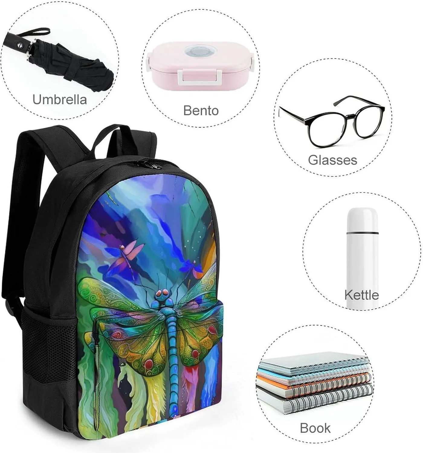 Men Women Lightweight A Vibrant Dragonfly Colorful World Art Casual Daypack Big Capacity Bookbag With Padded Straps for Gym Travel Walking Cycling