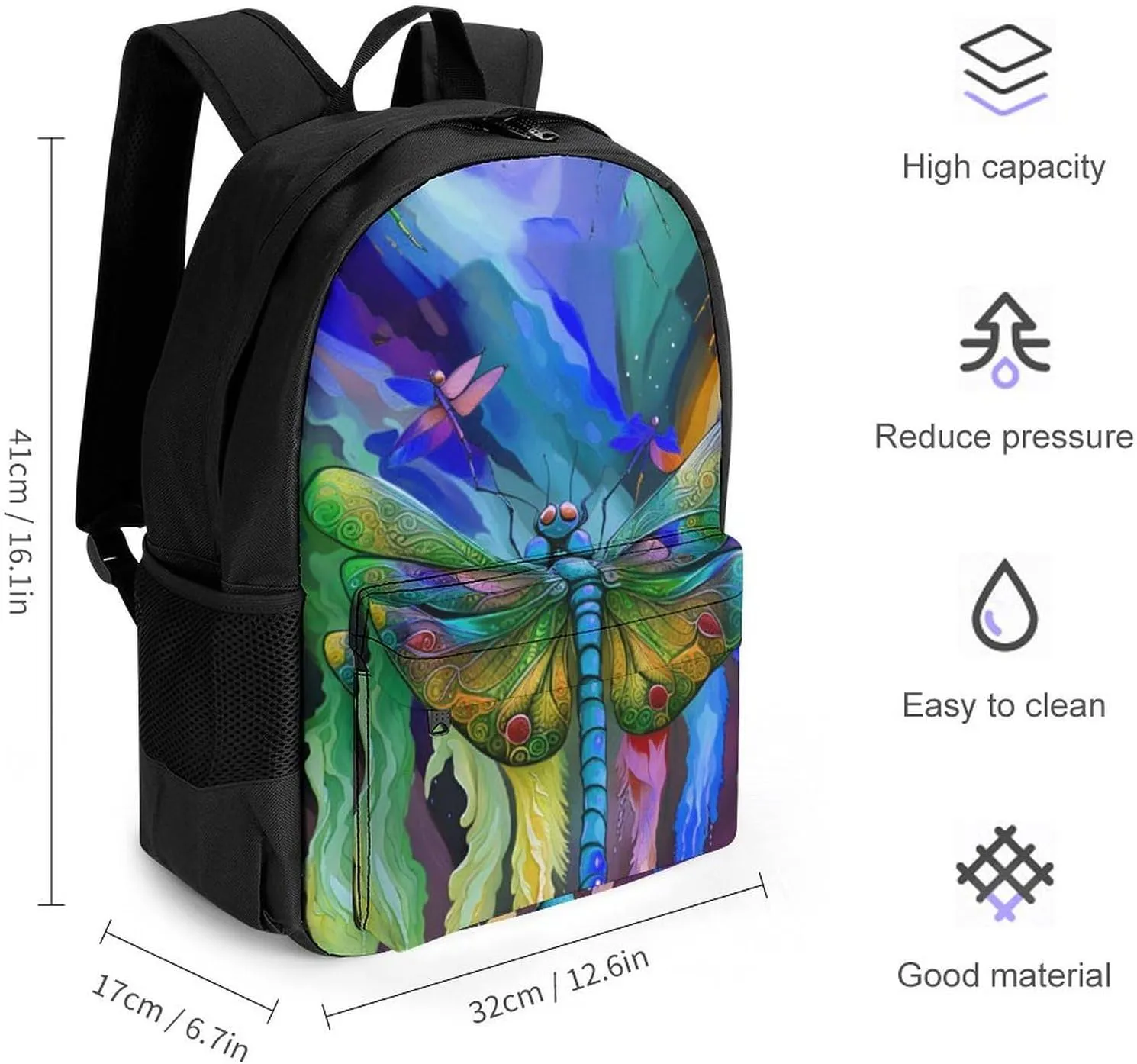Men Women Lightweight A Vibrant Dragonfly Colorful World Art Casual Daypack Big Capacity Bookbag With Padded Straps for Gym Travel Walking Cycling
