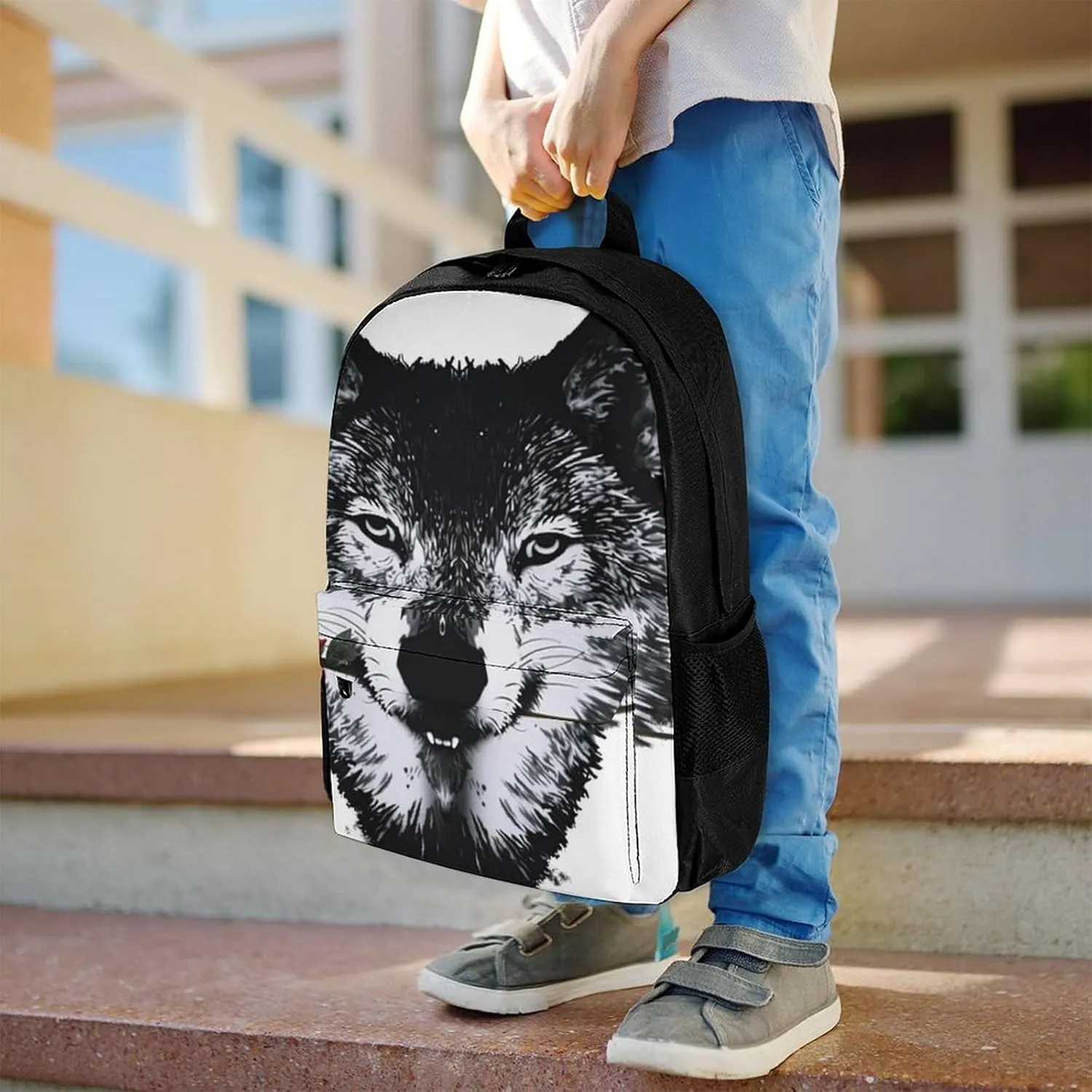 Men Women Lightweight Awesome Wolf Rose Art Backpack Large Capacity Carry On Bag With Padded Straps for Sports Work Walking Cycling