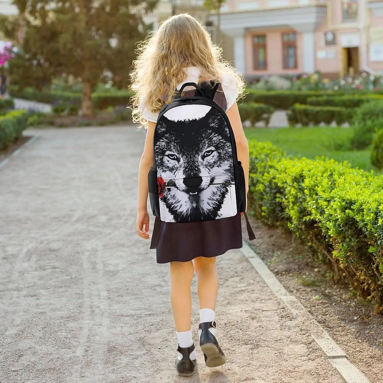 Men Women Lightweight Awesome Wolf Rose Art Backpack Large Capacity Carry On Bag With Padded Straps for Sports Work Walking Cycling