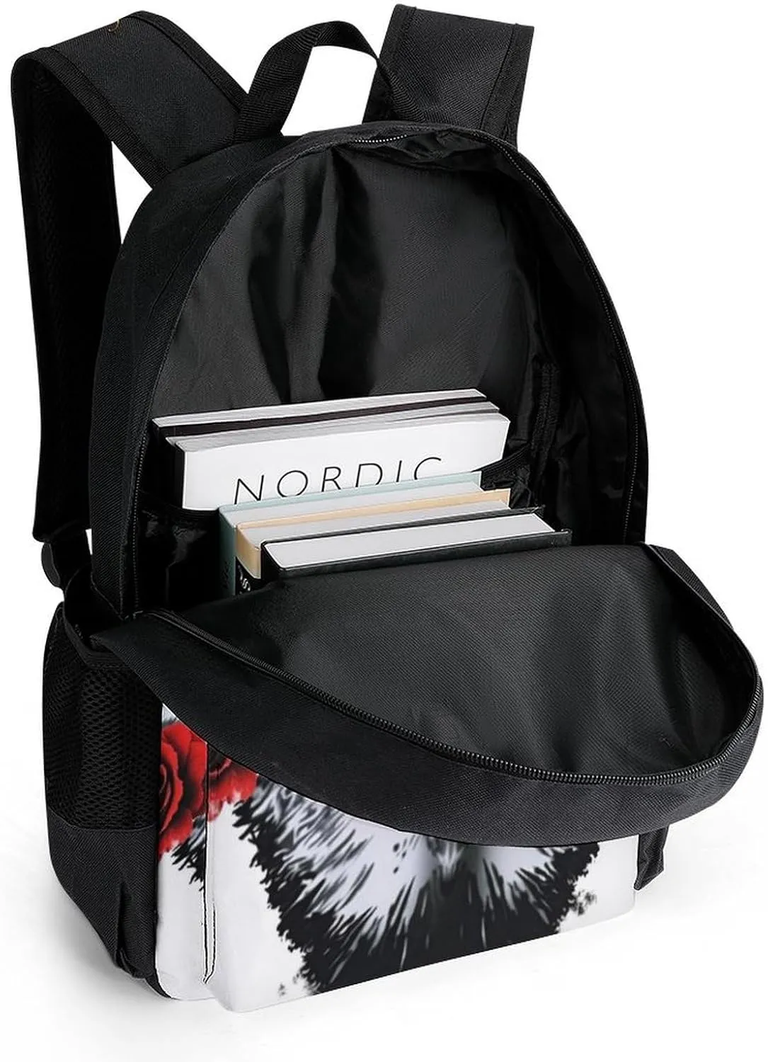 Men Women Lightweight Awesome Wolf Rose Art Backpack Large Capacity Carry On Bag With Padded Straps for Sports Work Walking Cycling