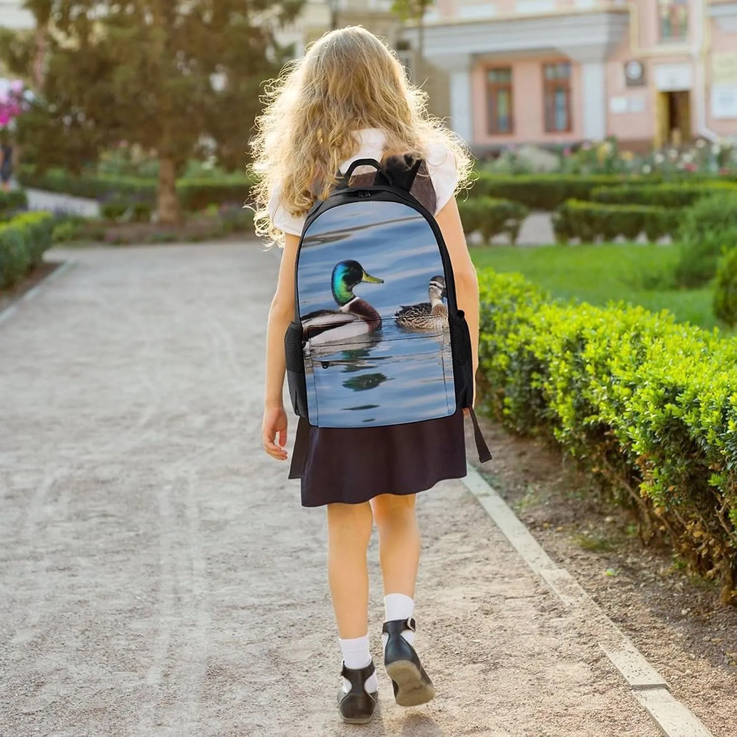 Men Women Lightweight Blue Animals Mallard Ducks Wild Birds Nature Casual Daypack Big Capacity Bookbag With Padded Straps for Gym Travel Walking Cycling