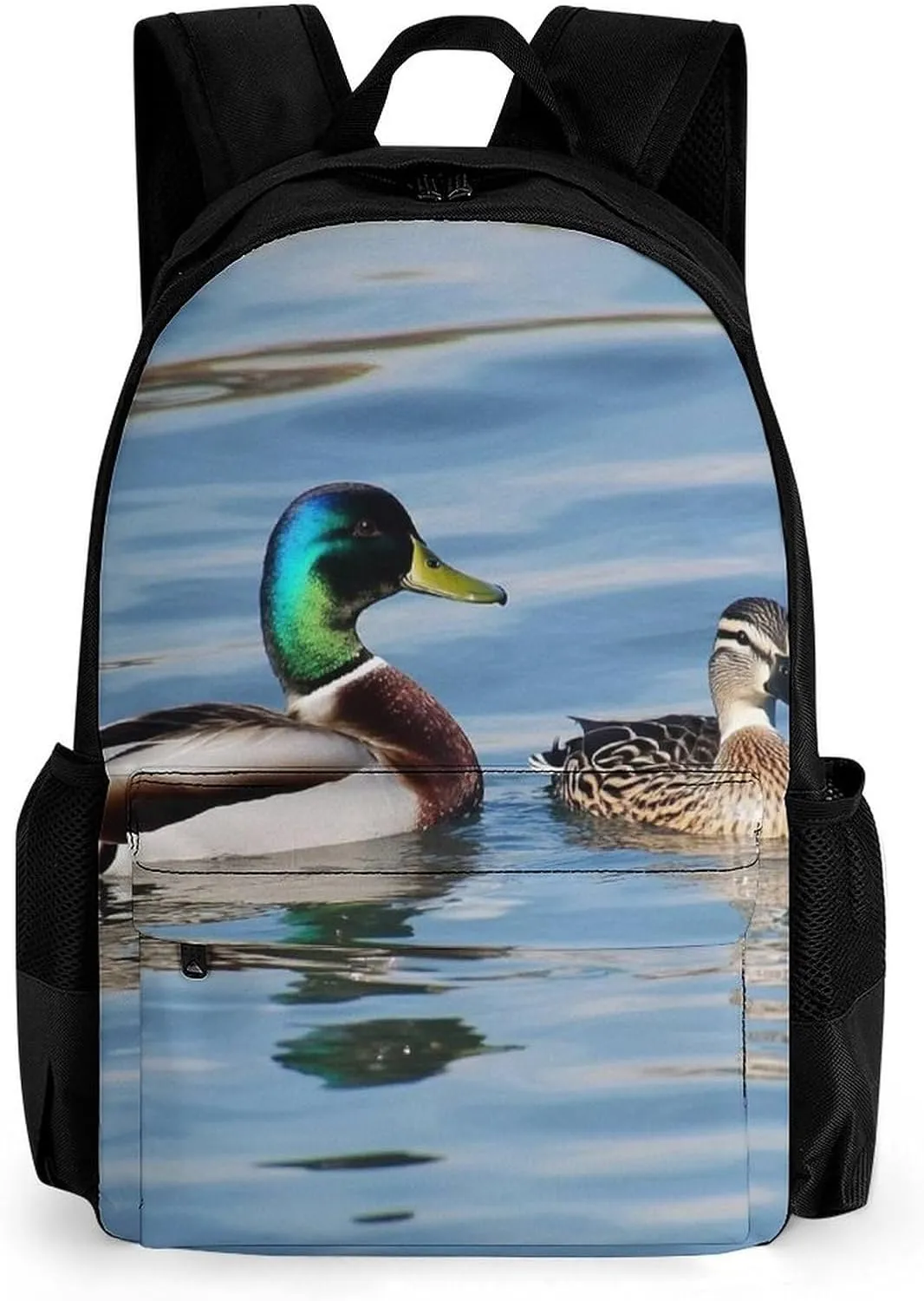 Men Women Lightweight Blue Animals Mallard Ducks Wild Birds Nature Casual Daypack Big Capacity Bookbag With Padded Straps for Gym Travel Walking Cycling