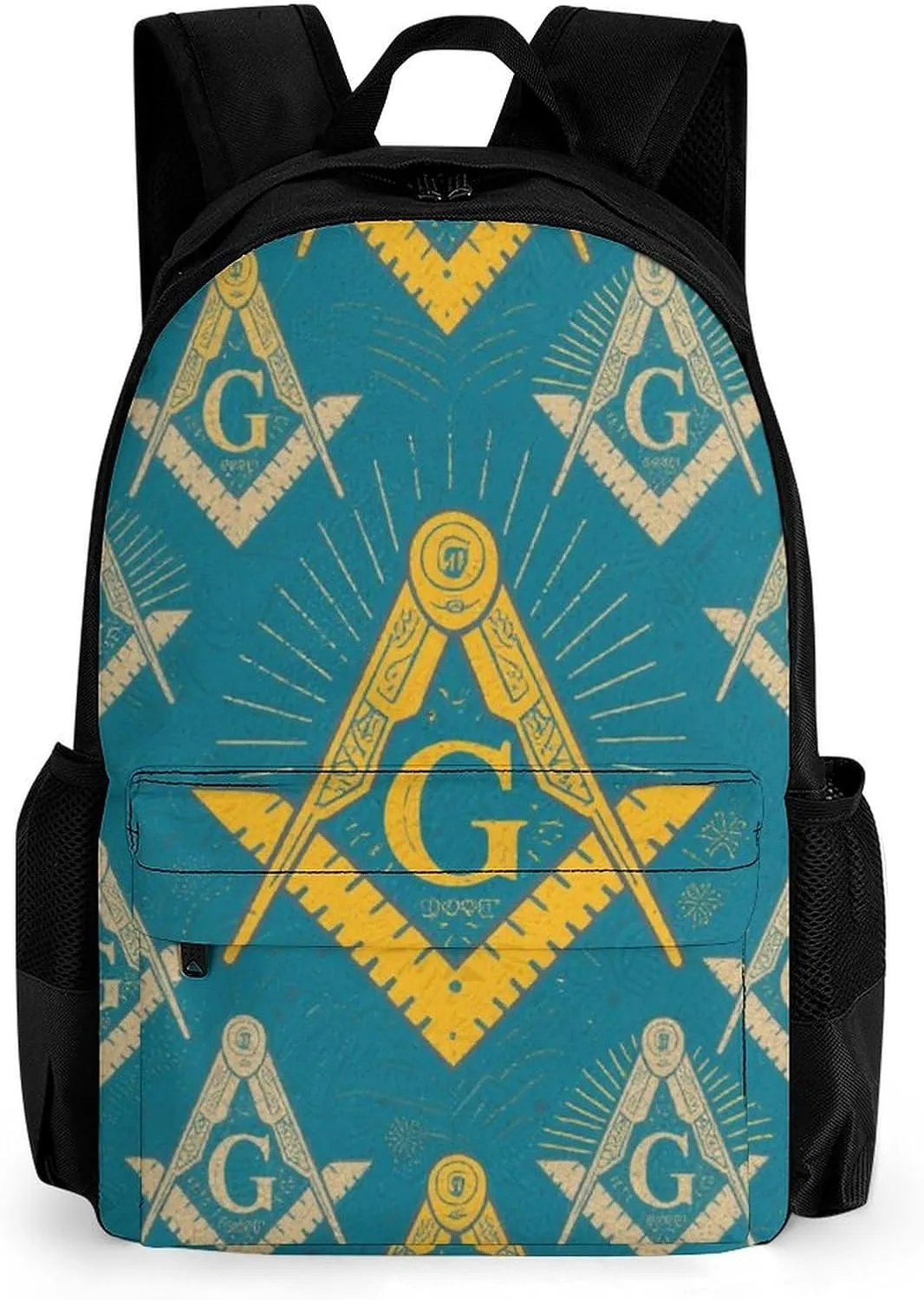 Men Women Lightweight Gold Freemason Freemasonry Masonic Art Backpack Large Capacity Carry On Bag With Padded Straps for Sports Work Walking Cycling