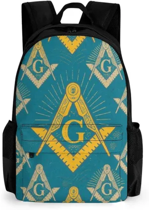 Men Women Lightweight Gold Freemason Freemasonry Masonic Art Backpack Large Capacity Carry On Bag With Padded Straps for Sports Work Walking Cycling