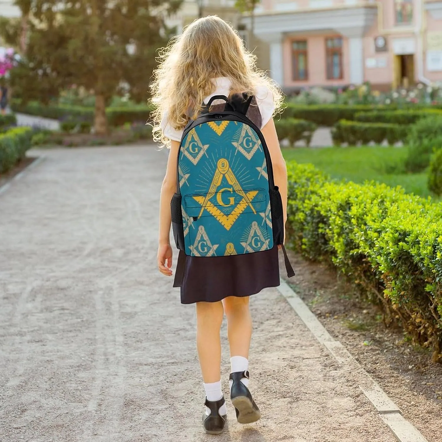 Men Women Lightweight Gold Freemason Freemasonry Masonic Art Backpack Large Capacity Carry On Bag With Padded Straps for Sports Work Walking Cycling