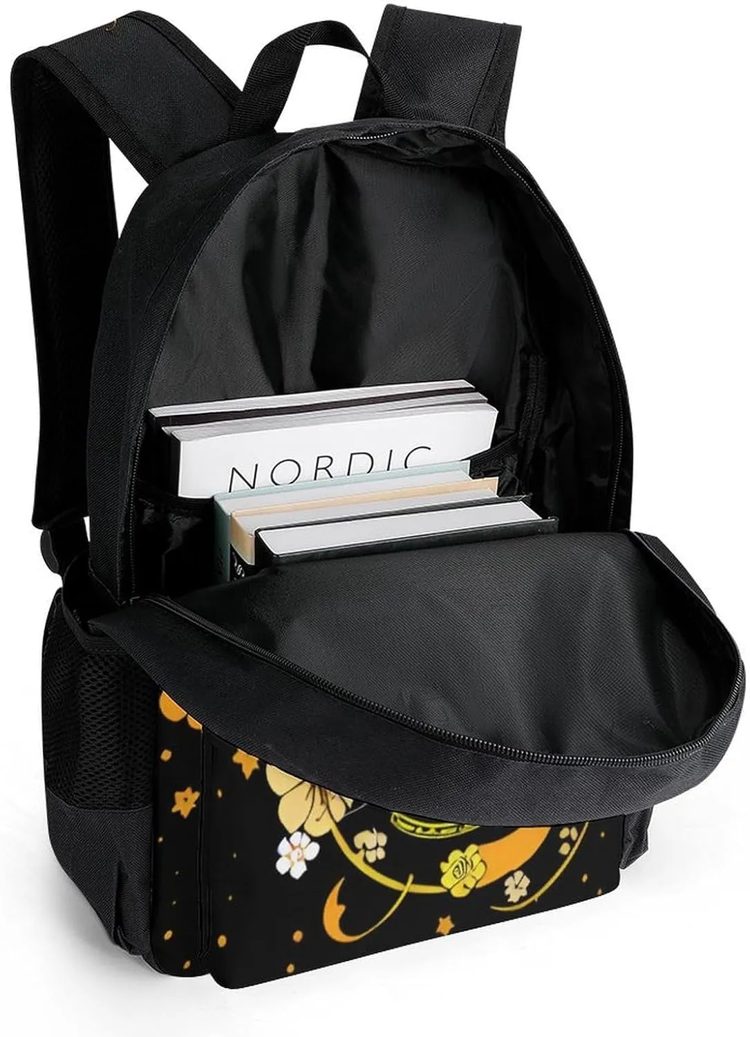 Men Women Lightweight Japanese Kitsune Fox Magical Flowers Art Backpack Large Capacity Carry On Bag With Padded Straps for Sports Work Walking Cycling