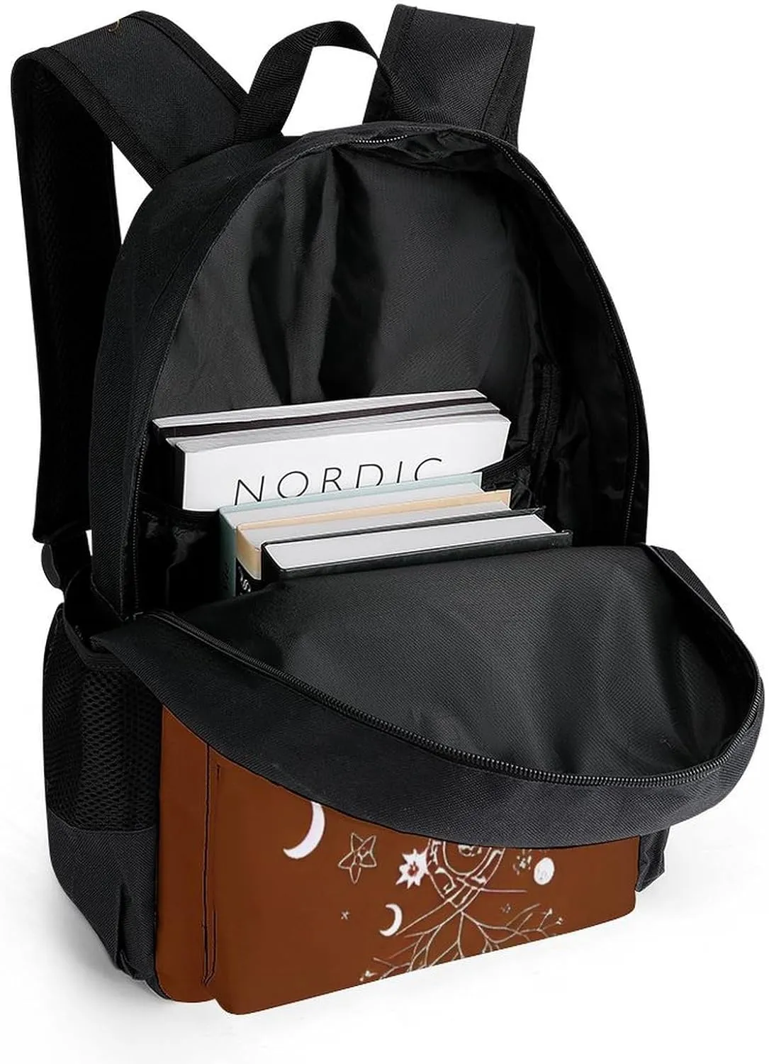 Men Women Lightweight Moon Phase Space Tree Art Casual Daypack Big Capacity Bookbag With Padded Straps for Gym Travel Walking Cycling