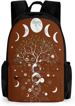 Men Women Lightweight Moon Phase Space Tree Art Casual Daypack Big Capacity Bookbag With Padded Straps for Gym Travel Walking Cycling