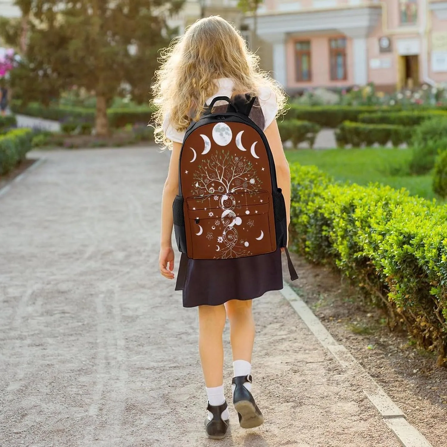 Men Women Lightweight Moon Phase Space Tree Art Casual Daypack Big Capacity Bookbag With Padded Straps for Gym Travel Walking Cycling