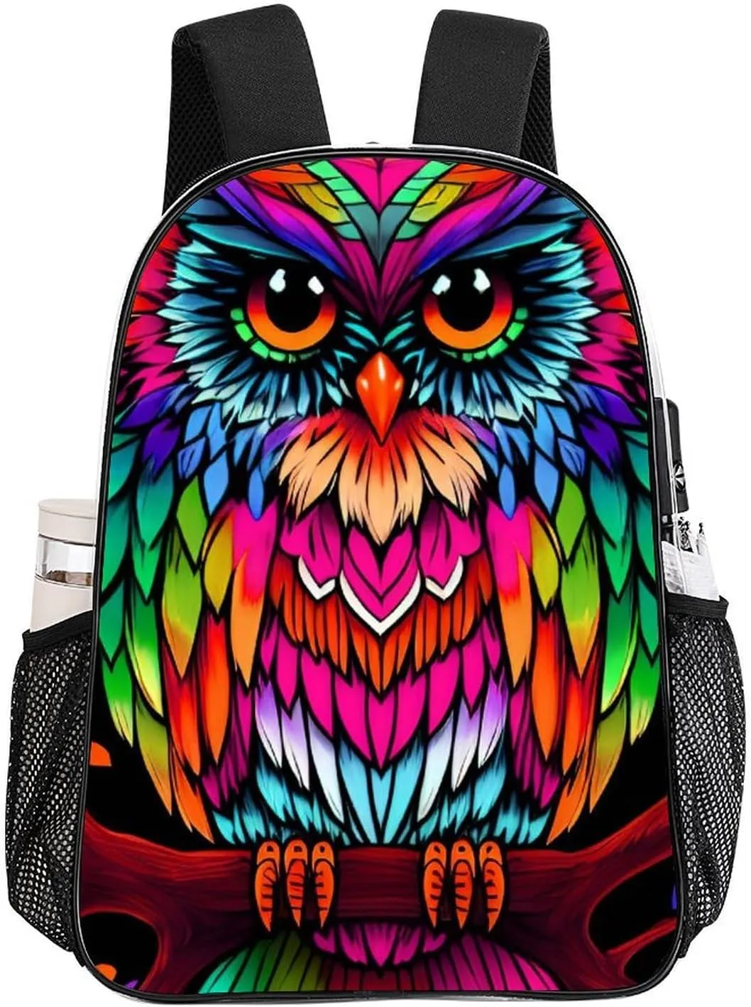 Men Women Transparent Colorful Owl Wild Bird Art Daypack Bookbag Big Capacity Shoulder Bag With Padded Straps for Climbing Travel Walking Cycling