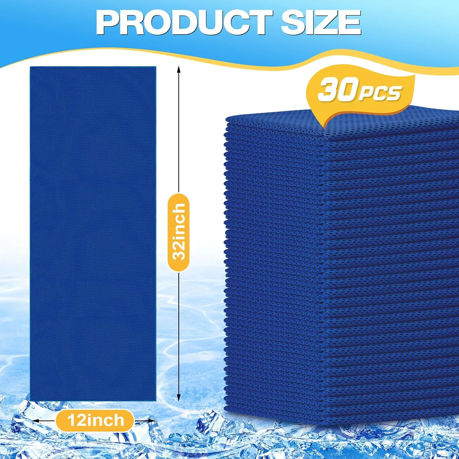 MENOLY 30 Packs Cooling Towels Bulk Cooling Towels for Neck and Face Gym Workout Cooling Towel for Sports Yoga Soft Microfiber Breathable Sweat Rags for Hiking Running Fitness-Dark Blue