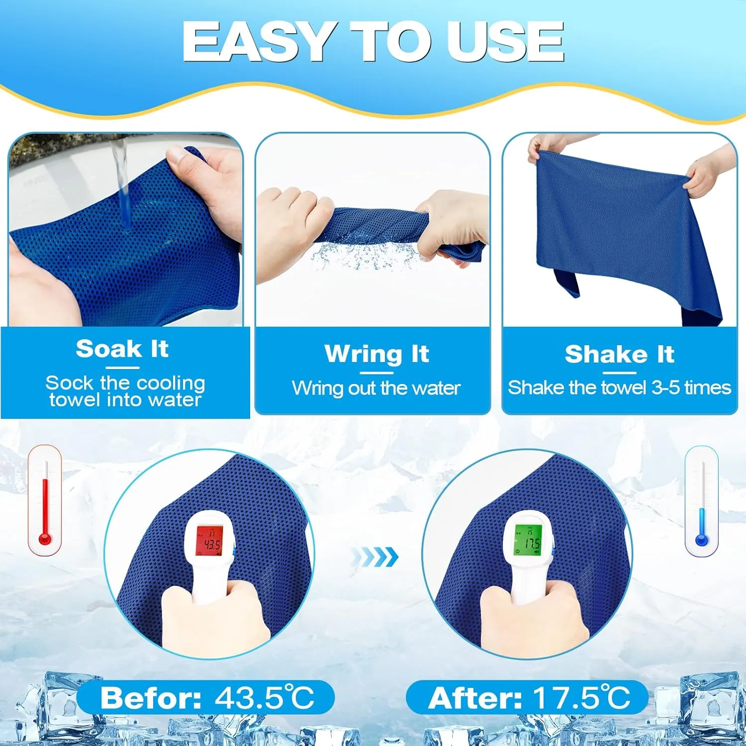 MENOLY 30 Packs Cooling Towels Bulk Cooling Towels for Neck and Face Gym Workout Cooling Towel for Sports Yoga Soft Microfiber Breathable Sweat Rags for Hiking Running Fitness-Dark Blue