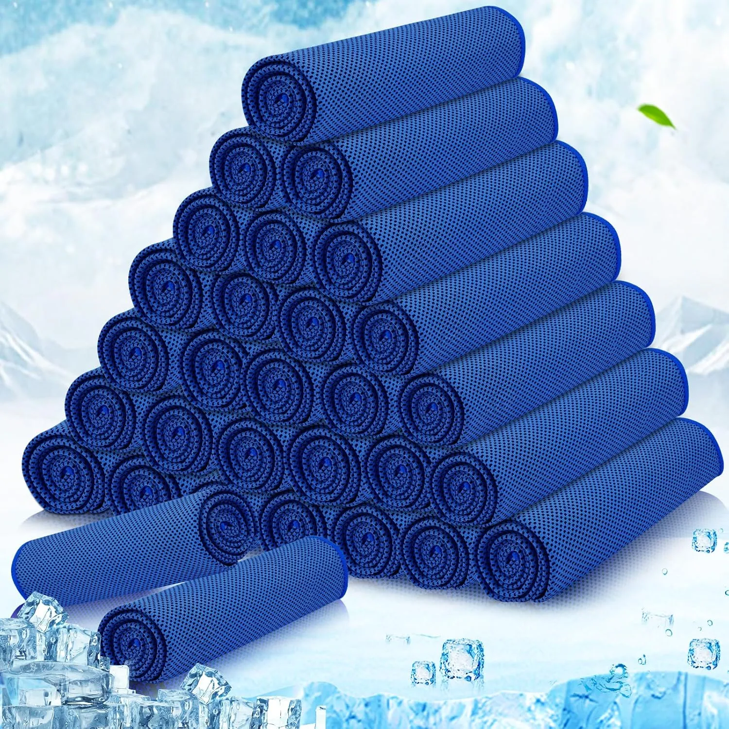 MENOLY 30 Packs Cooling Towels Bulk Cooling Towels for Neck and Face Gym Workout Cooling Towel for Sports Yoga Soft Microfiber Breathable Sweat Rags for Hiking Running Fitness-Dark Blue